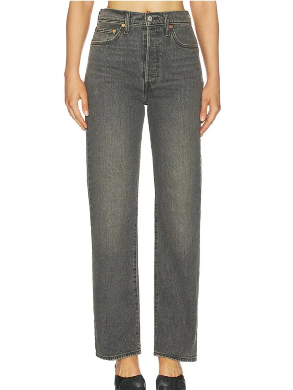 Levi's Premium Ribcage Straight Ankle Jean Button Fly Washed Black Size 24 Waist